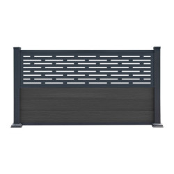 Clôture en bois composite premium 180xH.95cm avec décor alu Linea - coloris gris anthracite - Compolife