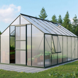 Serre de jardin Meridian1 11,5m² en aluminium émeraude et polycarbonate 6mm – Vitavia