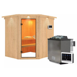 Sauna traditionnel d'angle SIIRIN - poêle Easy Bio 9000W - couronne - KARIBU