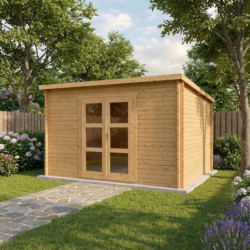 Abri de jardin toit plat 12m² PENTY - madriers 28mm traité - Gardy Shelter