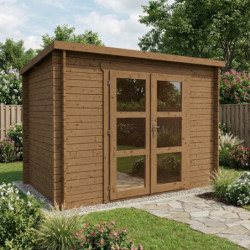Abri de jardin toit plat 6m² PENTY - madriers 40mm traité - Gardy Shelter