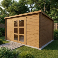Abri de jardin toit plat 12m² PENTY - madriers 40mm traité - Gardy Shelter