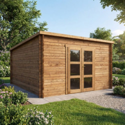 Abri de jardin toit plat 16m² PENTY - madriers 40mm traité - Gardy Shelter