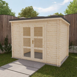 Abri de jardin toit plat 9m² PENTY - madriers 28mm brut - tuiles métalliques - Gardy Shelter