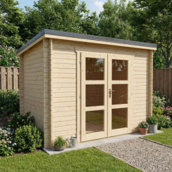 Abri de jardin toit plat 6m² PENTY - madriers 40mm brut - tuiles métalliques - Gardy Shelter