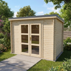 Abri de jardin toit plat 9m² PENTY - madriers 40mm brut - tuiles métalliques - Gardy Shelter