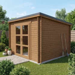 Abri de jardin toit plat 9m² PENTY - madriers 40mm traité - tuiles métalliques - Gardy Shelter