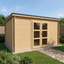 Abri de jardin toit plat 12m² PENTY - madriers 40mm traité - tuiles métalliques - Gardy Shelter
