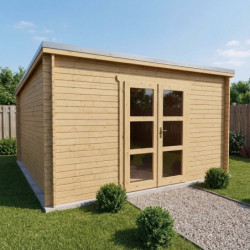 Abri de jardin toit plat 16m² PENTY - madriers 40mm traité - tuiles métalliques - Gardy Shelter