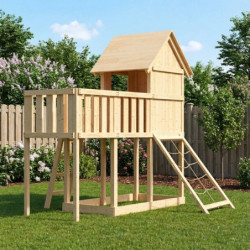 Cabane sur pilotis en épicéa naturel Frieda avec filet d'escalade - Karibu