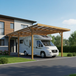 Carport camping car en bois traité et teinté 22,8m² + polycarbonate 6mm - Gardy Shelter