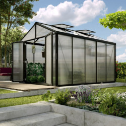 Serre de jardin Zeus Comfort 10m² en alu noir et polycarbonate 16mm - Vitavia