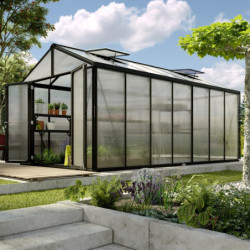 Serre de jardin Zeus Comfort 13,8m² en alu noir et polycarbonate 16mm - Vitavia