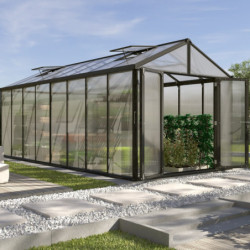 Serre de jardin Zeus Comfort 15,7m² en alu noir et polycarbonate 16mm - Vitavia