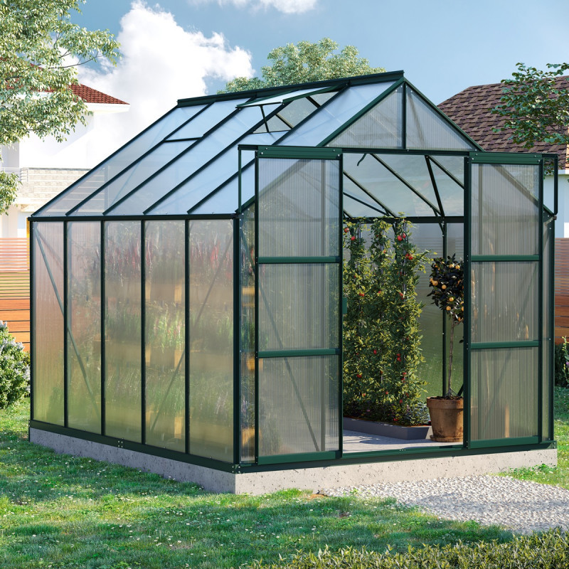 Serre de jardin Uranus 8,3m² en alu émeraude et panneaux de PC 4mm - Vitavia