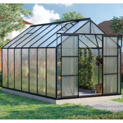 Serre de jardin Uranus 11,5m² en alu noir et panneaux de PC 4mm - Vitavia