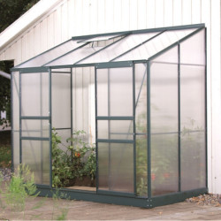 Serre adossée Ida 3,3m² en aluminium émeraude et panneaux PC 4mm - Vitavia