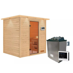 Sauna traditionnel Adelina 3 à 4 places 38mm - poêle 9KW ctrl externe - couronne lumineuse - Woodfeeling	