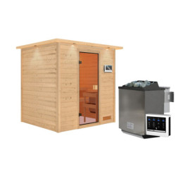 Sauna traditionnel Adelina 3 à 4 places 38mm - poêle Easy Bio 9000W - couronne lumineuse - Karibu