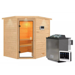 Sauna traditionnel d’angle Elea 3 à 4 places 38mm - poêle Easy Bio 9000W - avec couronne - Karibu