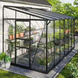 Serre adossée Ida 7,8m² en aluminium noir et vitrage combiné - Vitavia