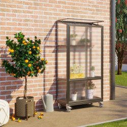 Mini-serre Polis 0,35m² en alu noir et PC 4mm – sur roulettes – Vitavia