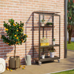 Mini-serre Polis 0,35m² en alu noir et verre ESG 3mm – sur roulettes – Vitavia