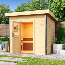 Sauna d'extérieur Norge en bois massif 38mm porte classique - poêle 9KW ctrl externe - 6 à 8 places Karibu