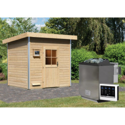 Sauna d'extérieur Norge en bois massif 38mm porte classique - poêle Easy Bio 9000W - 6 à 8 places Karibu