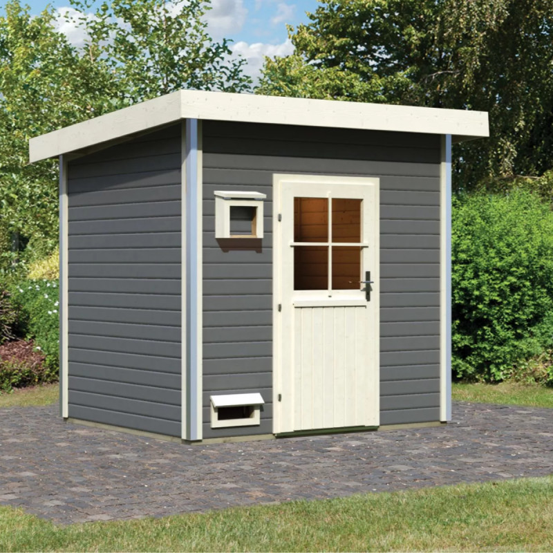 Sauna d'extérieur Norge anthracite en bois massif 38mm porte classique 6 à 8 places Karibu