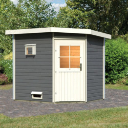 Sauna d’extérieur d’angle en bois Mikka anthracite - 5 à 6 places 38mm avec- porte classique - KARIBU