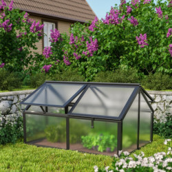 Mini-serre Gamma 1m² en alu noir et PC 4mm – fondation en acier Zincalume® – Vitavia