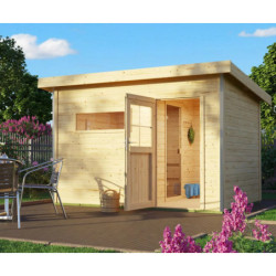 Sauna d'extérieur SKROLLAN 2 en bois massif 38mm 4 à 6 places - poêle Easy Bio 9000W - porte classique et vestibule - KARIBU