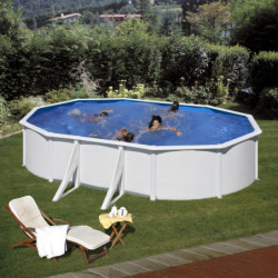 Piscine hors sol Fidji ovale en acier blanc 634x399cm – Gré