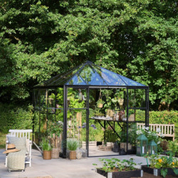 Serre de jardin 6,3m² Qube Square noire en verre trempé - Halls
