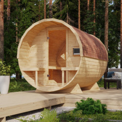 Sauna Tonneau 2 - 4 à 6 places bois massif 38 mm - poêle 9KW ctrl externe - KARIBU
