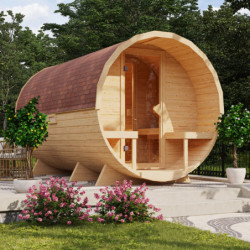 Sauna Tonneau 3 avec vestibule - 4 à 6 places bois massif 38 mm KARIBU