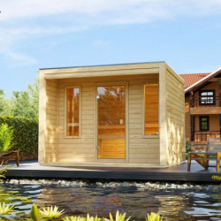 Sauna extérieur Eldor avec vestibule ouvert 5 à 6 places 38mm - poêle à bois KARIBU