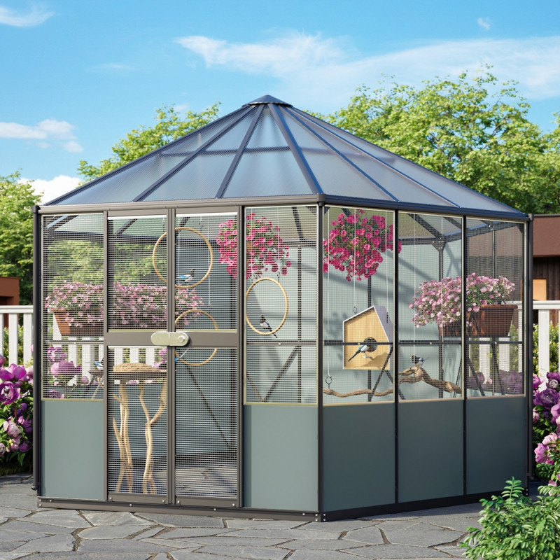 Volière en aluminium noir 9m² et polycarbonate 6mm - grillage maille d'acier Circus - Vitavia