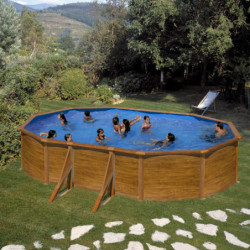 Piscine hors sol Pacific ovale en acier imitation bois 527x327cm – Gré