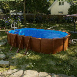 Piscine hors sol Pacific ovale en acier imitation bois 744x399cm – Gré