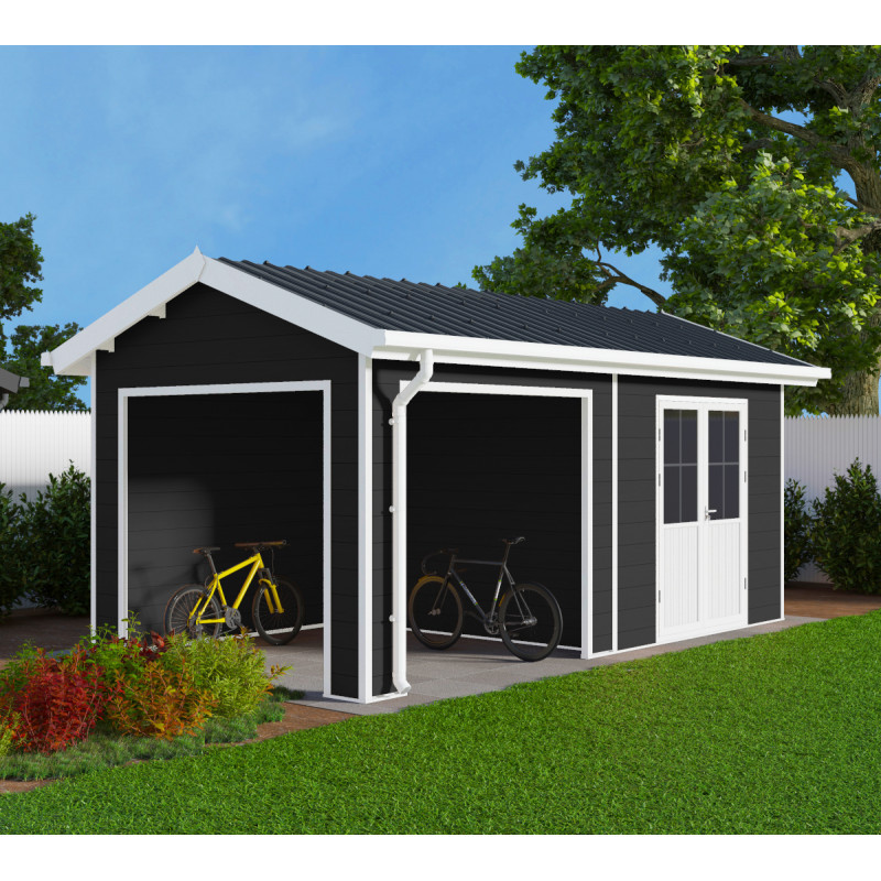 Abri de jardin + terrasse en bois composite 28mm anthracite 15m² PREMIUM - Woodlife Garden