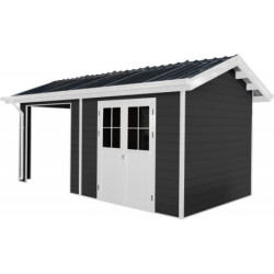 Abri de jardin + terrasse en bois composite 28mm anthracite 15m² PREMIUM - Woodlife Garden