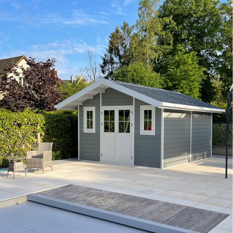 Abri de jardin en bois composite 28mm gris clair 14,75m² PREMIUM - Woodlife Garden