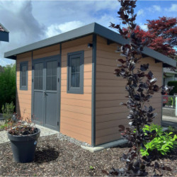 Abri de jardin en bois composite 28mm aspect bois 12m² PREMIUM toit monopente - Woodlife Garden