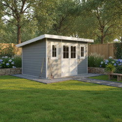 Abri de jardin en bois composite 28mm gris clair 12m² PREMIUM toit plat - Woodlife Garden