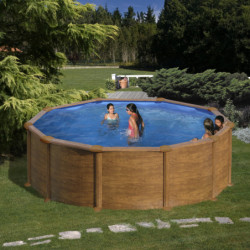 Piscine hors sol Mauritius ronde en acier imitation bois Ø480cm – Gré
