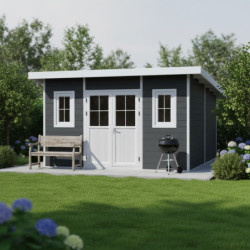 Abri de jardin en bois composite 28mm anthracite 14,90m² PREMIUM toit plat - Woodlife Garden