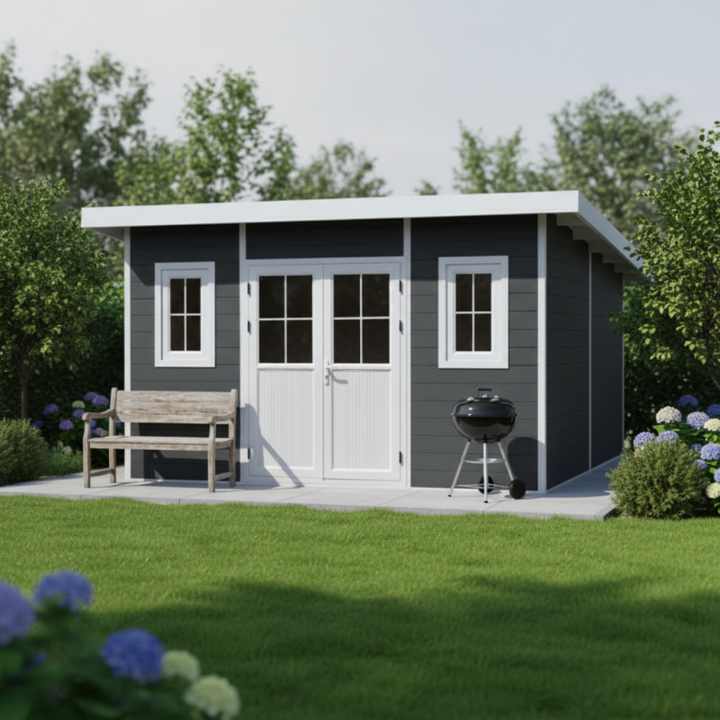 Abri de jardin en bois composite 28mm anthracite 14,90m² PREMIUM toit plat - Woodlife Garden