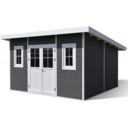 Abri de jardin en bois composite 28mm anthracite 14,90m² PREMIUM toit plat - Woodlife Garden